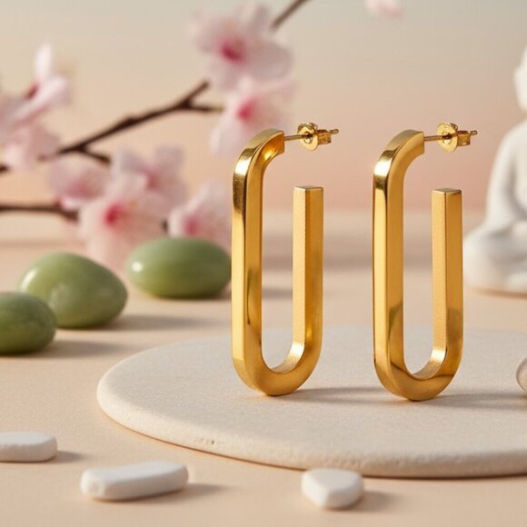 NKULTD Jewelry - Sleek 18K Gold Plated Stainless Steel Modern U-Shape Statement Earrings